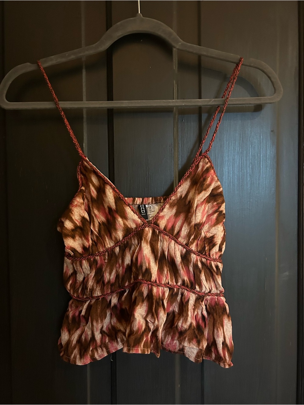 Divided Multicolor Brown and Pink Tiered Spaghetti Strap Cami